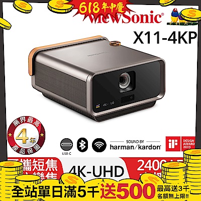 ViewSonic  X11-4KP 4K HDR 短焦 LED 無線智慧投影機(2400流明)