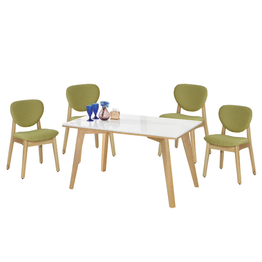 文創集 米蕾4.3尺石面餐桌椅組合(餐桌＋綠色布餐椅四張)-130x80x77cm免組