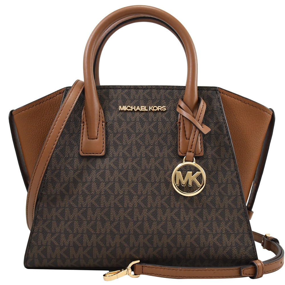 MICHAEL KORS AVRIL 拼接款經典印花兩用手提包(深咖/咖)