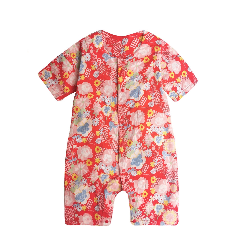 Baby童衣 日式和服 前開扣和風連身衣 20001 (和風紅花)