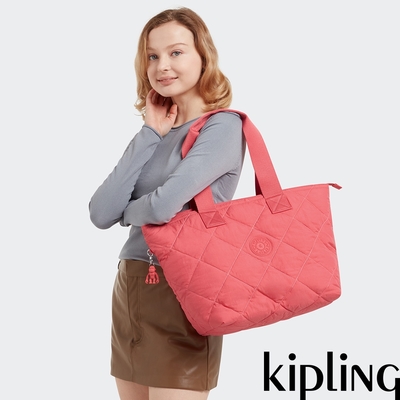 Kipling 菱格活力蜜桃粉手提大容量托特包-IRICA