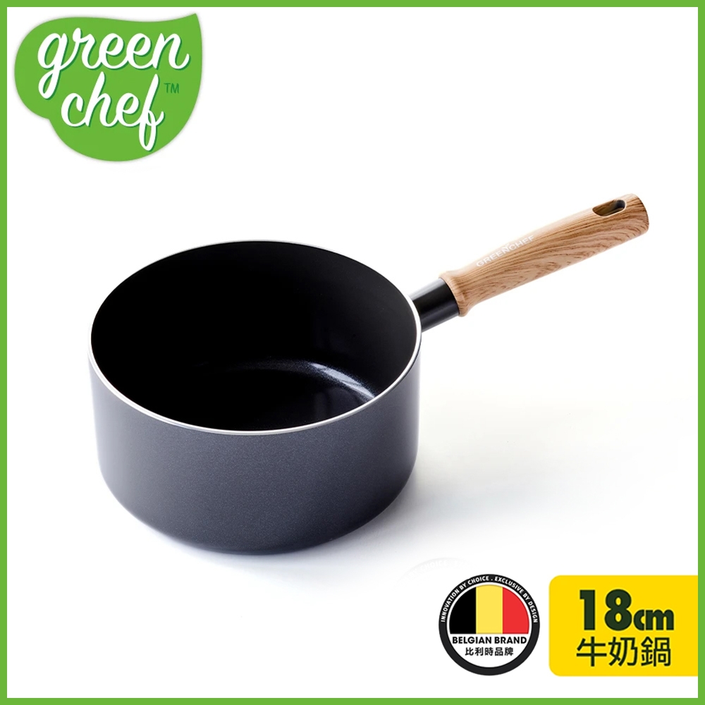 【GreenPan】東京木紋系列18cm不沾鍋單柄湯鍋(鋯石黑) GreenChef