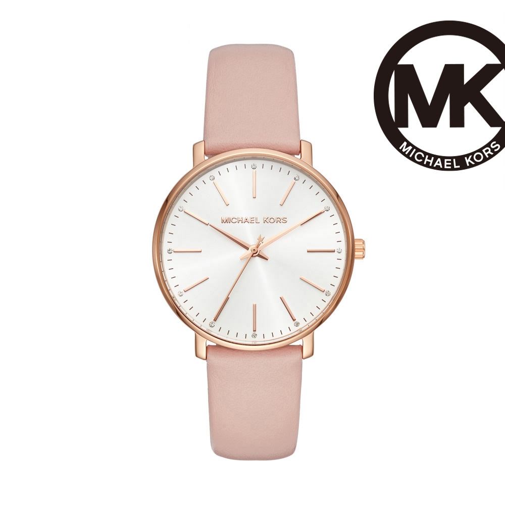 Michael Kors Pyper 奢華時尚 玫瑰金女錶 粉色真皮皮革錶帶 38MM MK2741