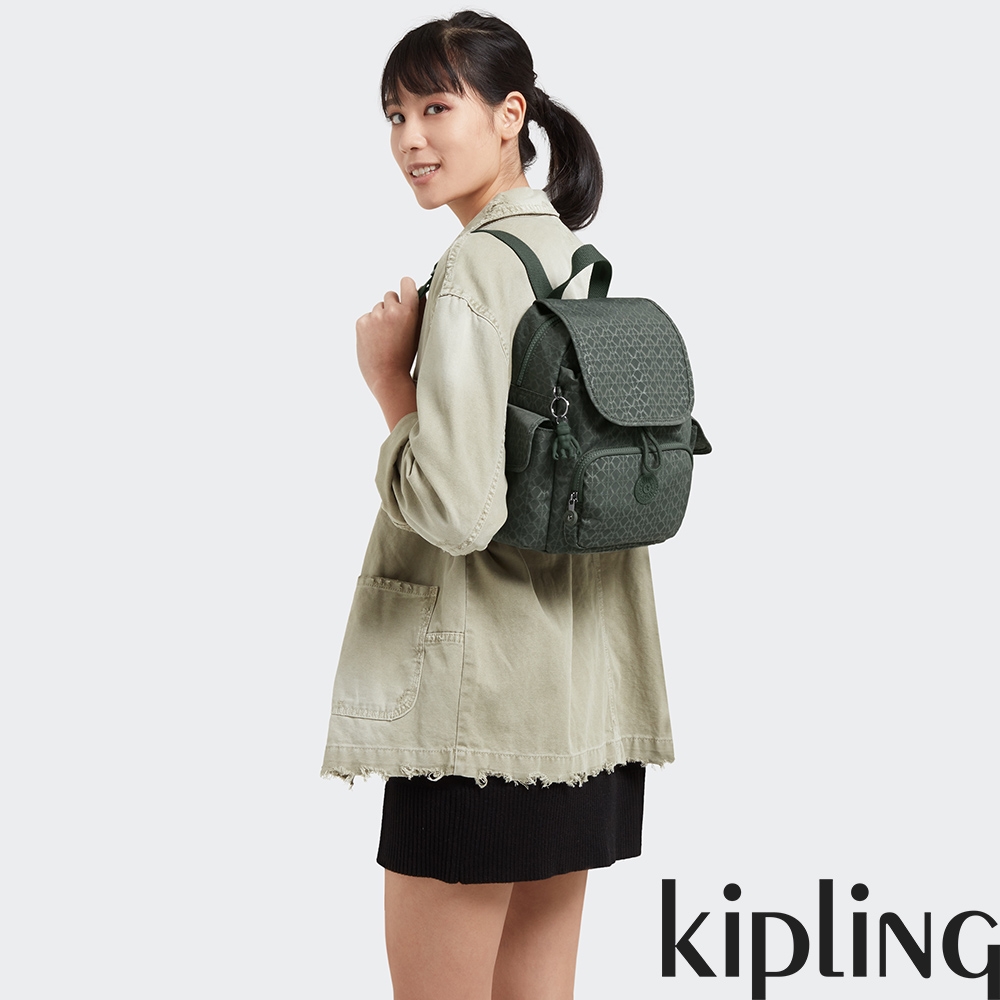 『猴子包』Kipling 軍綠老花格紋拉鍊掀蓋後背包-CITY PACK MINI product image 1