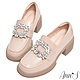 Ann’S名品方形鑽扣-漆皮QQ彈力舒適厚底粗跟樂福鞋6cm-米 product thumbnail 1