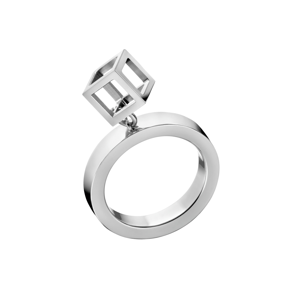 CALVIN KLEIN Da戒指 系列鏤空立體方塊造型鋼色戒指-8 (送CK飾品收納包)
