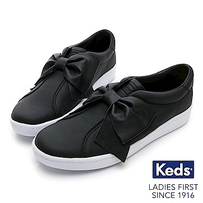 Keds 皮革蝴蝶結經典休閒鞋-黑色