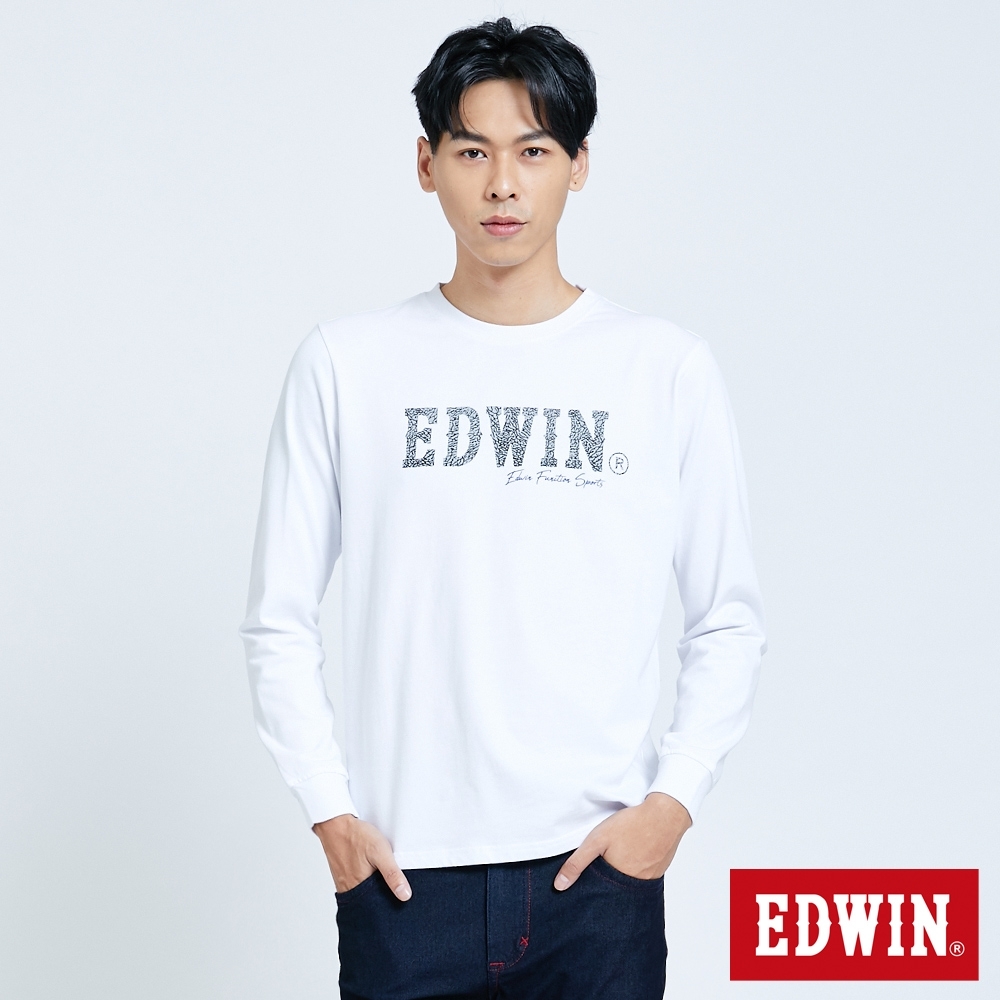 EDWIN EFS 爆裂紋LOGO 薄長袖T恤-男-白色