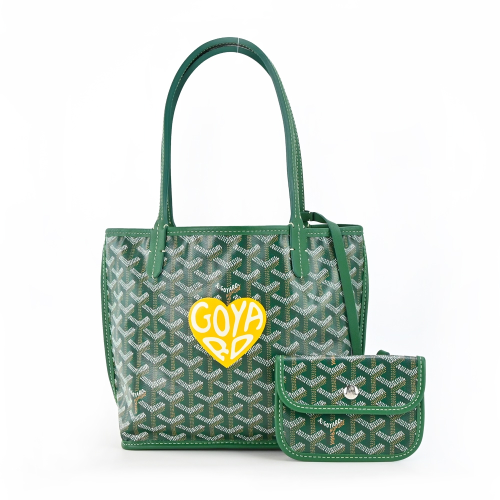 GOYARD 心形印記LOGO雙面購物包-迷你/綠