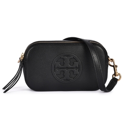 TORY BURCH Miller 荔枝紋皮革雙層拉鍊 Mini 斜背包/相機包-黑色