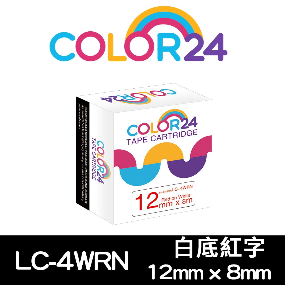 【Color24】 for Epson LK-4WRN / LC-4WRN 白底紅字相容標籤帶(寬度12mm)