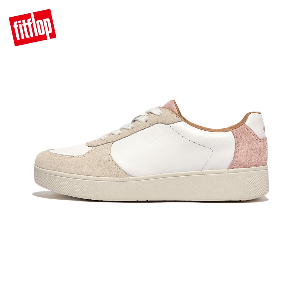 【FitFlop】RALLY LEATHER/SUEDE PANEL SNEAKERS時尚百搭繫帶休閒鞋-女(都會白/玫瑰鹽)