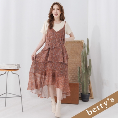 betty’s貝蒂思 兩件式細肩帶蛋糕碎花洋裝(深橘色)