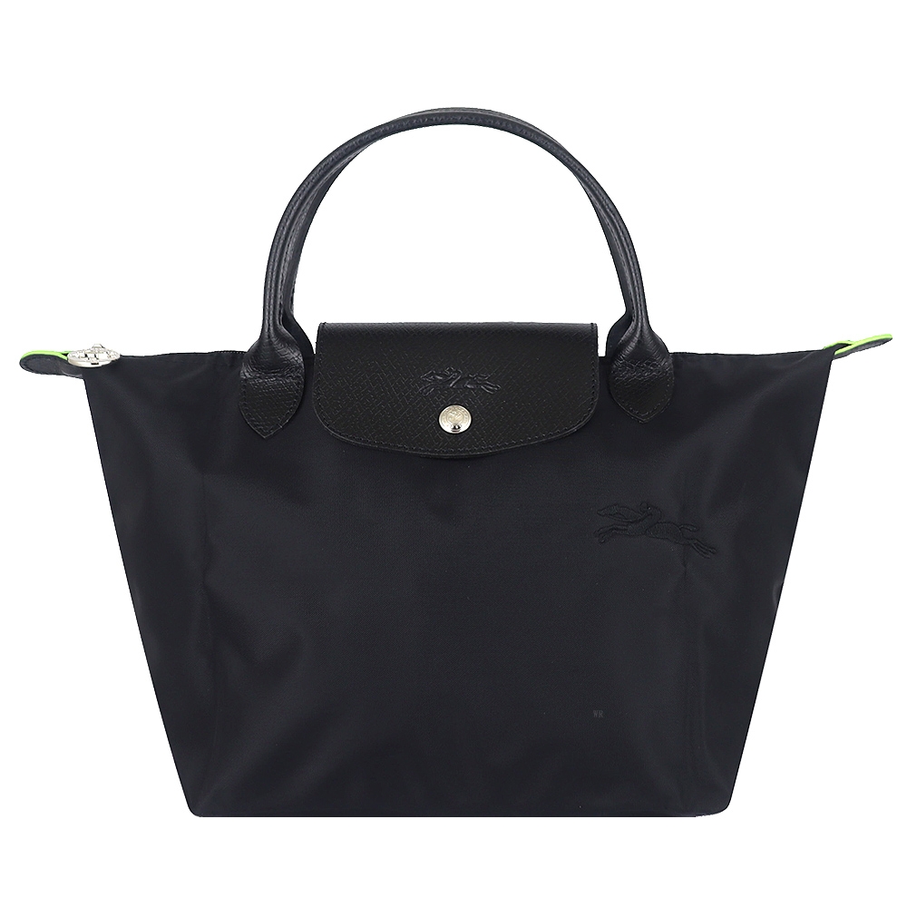 Longchamp LE PLIAGE 黑色再生尼龍刺繡短把水餃包(小)LONGCHAMP