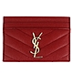 YSL MONOGRAM 紅色V型縫線珍珠紋牛皮金LOGO名片夾(5卡) product thumbnail 1