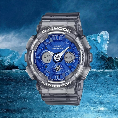 CASIO 卡西歐 G-SHOCK 冰藍 半透明雙顯手錶 迎春好禮 GMA-S120TB-8A