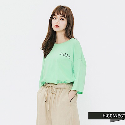 H:CONNECT 韓國品牌 女裝-後印字鈕扣設計T-shirt-綠