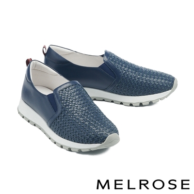 休閒鞋 MELROSE 美樂斯 百搭編織鏤空造型牛皮厚底休閒鞋－藍