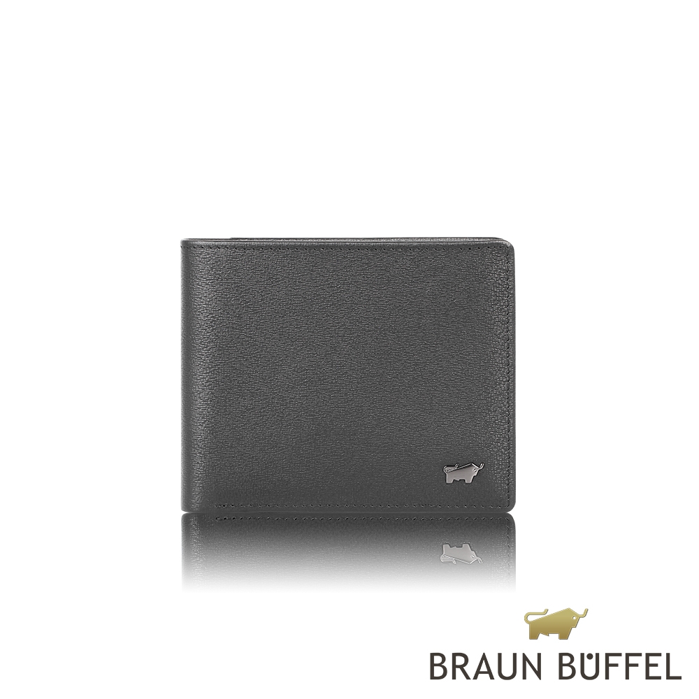 【BRAUN BUFFEL 德國小金牛】台灣總代理 戰神-A 8卡中間翻零錢袋短夾-黑色/BF518-318-BK