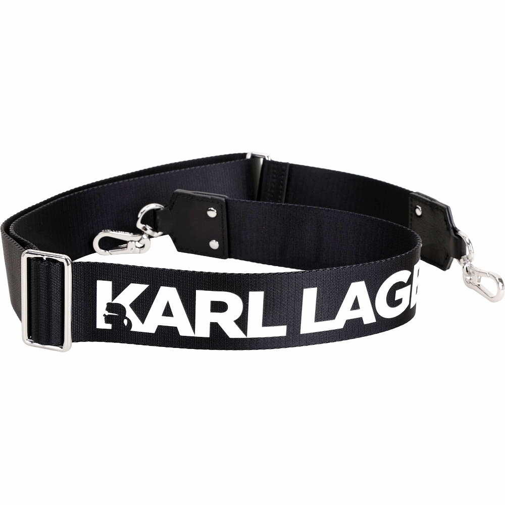 KARL LAGERFELD K/WIDE 品牌字母織布背帶(黑色)