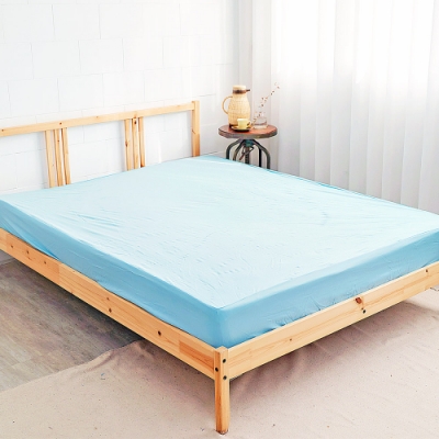 米夢家居-台灣製造-吸濕排汗網眼防塵螨/防水保潔墊床包(淺藍)5尺