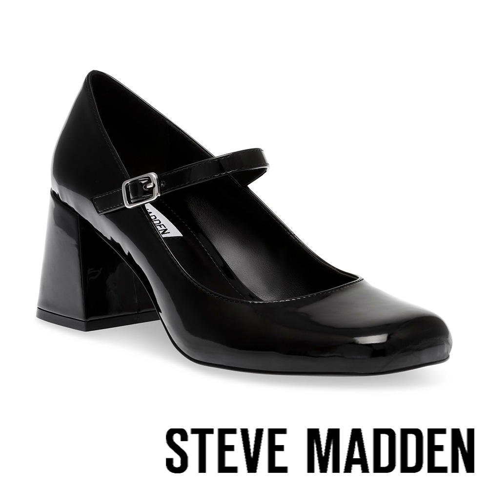 STEVE MADDEN-PEP TALK 粗跟方頭瑪莉珍鞋-鏡黑