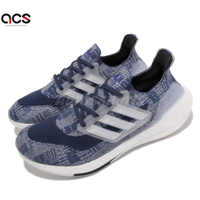 adidas 慢跑鞋 Ultraboost 21 Primeblue 藍 白 襪套 男鞋 女鞋 FX7729