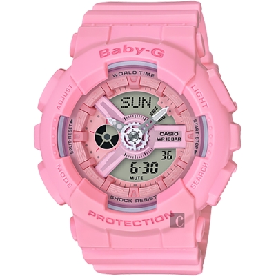 CASIO 卡西歐 Baby-G 花朵系列雙顯手錶 迎春好禮-玫瑰粉/46.3mm BA-110-4A1