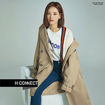 H:CONNECT 韓國品牌 女裝-側開岔標語圓領T-shirt-白