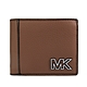 MICHAEL KORS Cooper銀字鏤空MK鵝卵石紋皮革對開式短夾(馬鞍棕/含零錢袋) product thumbnail 1