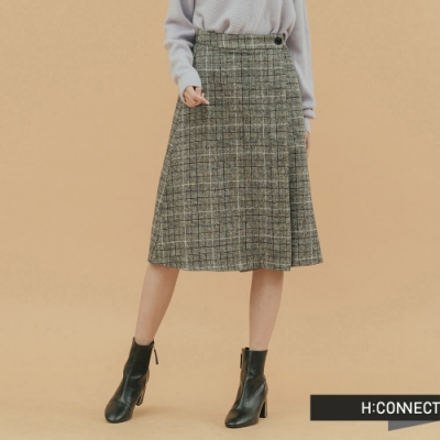 H:CONNECT 韓國品牌 女裝 - 側扣格紋中長裙  - 灰