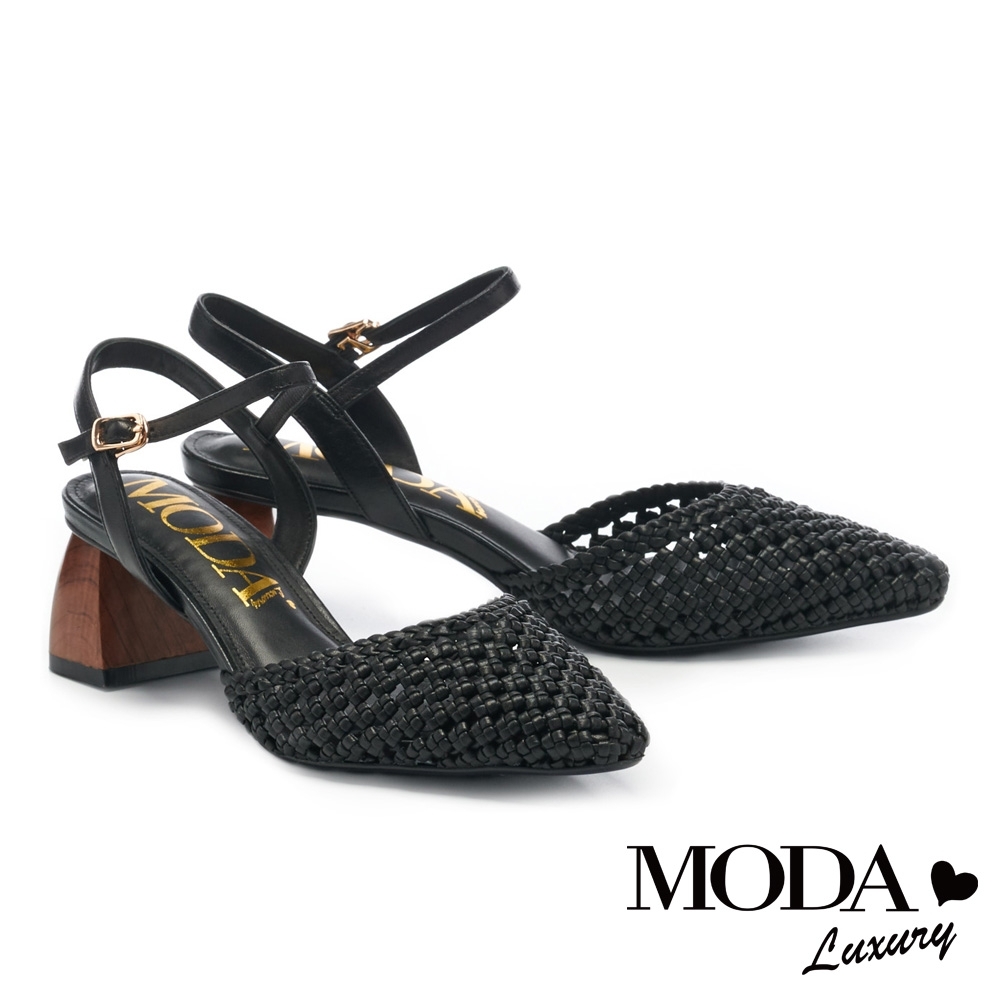 高跟鞋 MODA Luxury 自然氣質手工編織簍空小方頭高跟鞋－黑