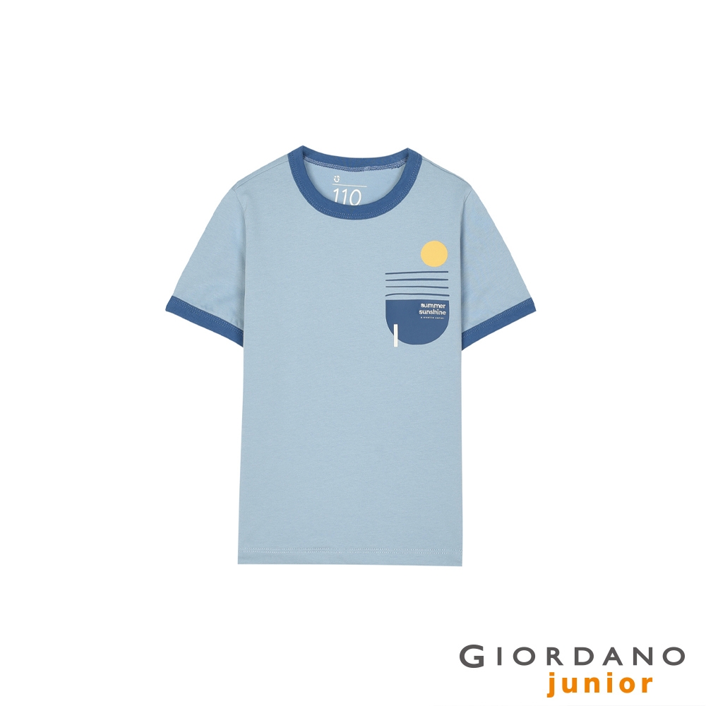 GIORDANO 童裝SORONA刺繡印花T恤 - 67 阿什利藍