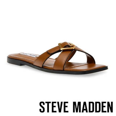 STEVE MADDEN-HEARTFELT 金屬扣環交叉帶拖鞋-咖啡色