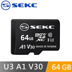 【SEKC】 MicroSDXC U3 V30 A1 64GB 記憶卡 附轉卡