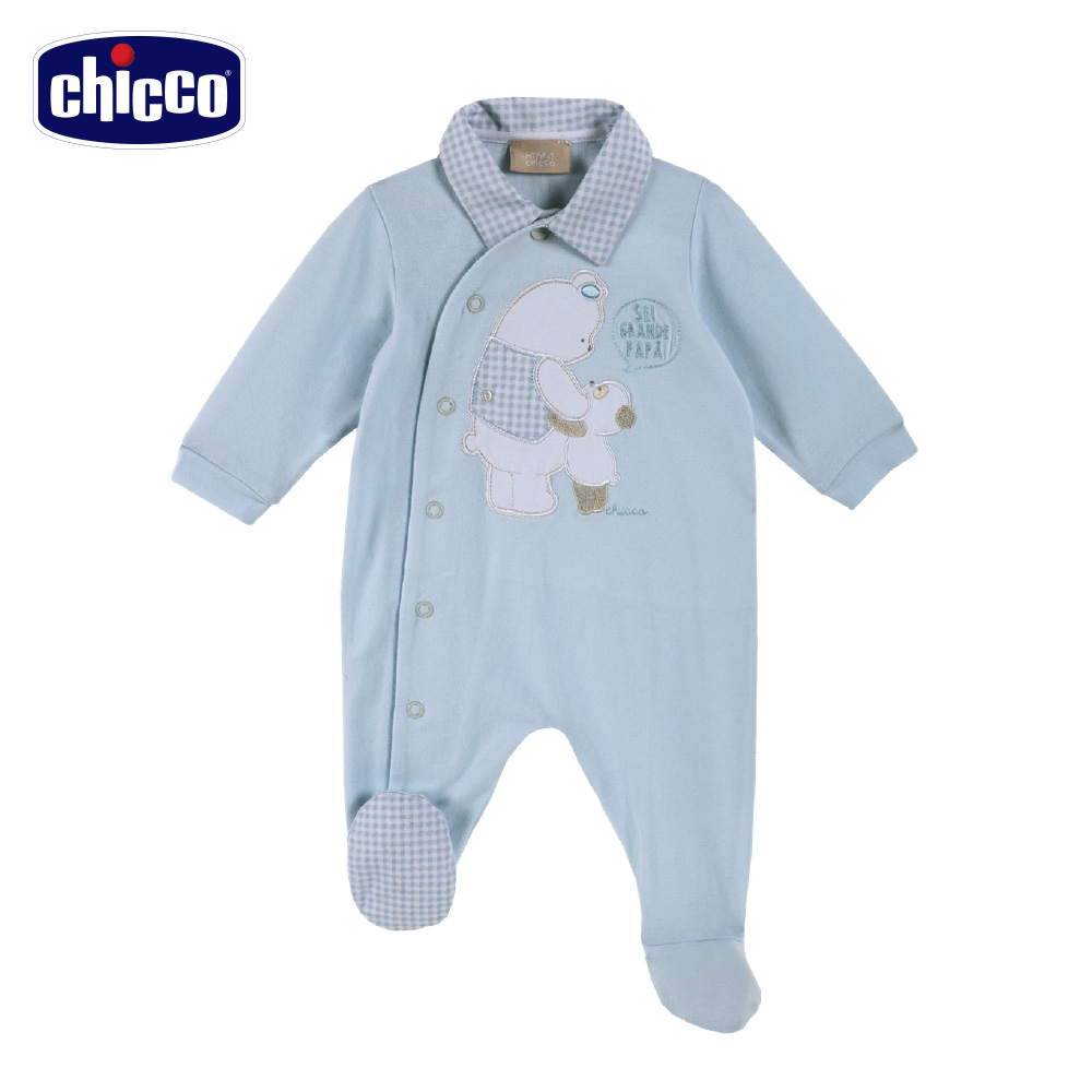 chicco-藍格熊-有領側開長袖兔裝-藍