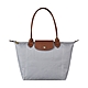 LONGCHAMP LE PLIAGE壓印LOGO尼龍經典摺疊款式長提把拉鍊肩背包(小/灰) product thumbnail 1