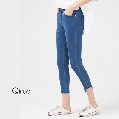 【Qiruo 奇若】春夏專櫃藍色七分牛仔褲2101C 緊身彈性