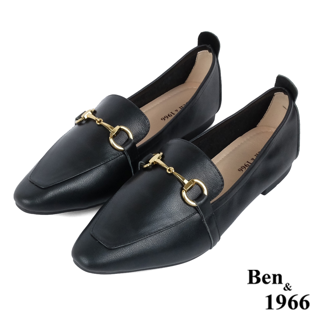 Ben&1966高級頭層牛皮簡約馬銜釦樂福鞋-黑(236171)
