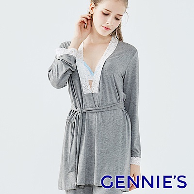 Gennies奇妮-優雅蕾絲綁帶罩衫-(TPA24-深灰)