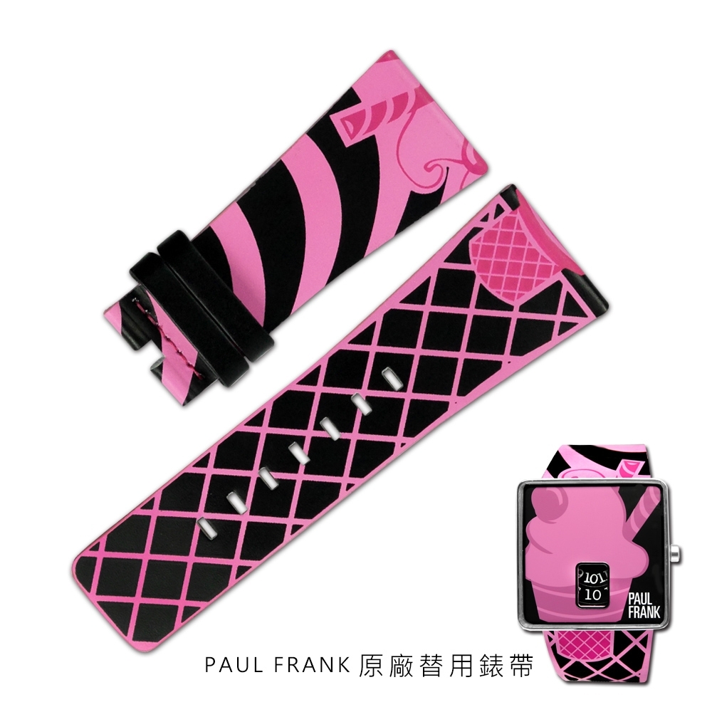 Watchband / 28mm / PAUL FRANK 原廠皮革 替用錶帶 黑粉色