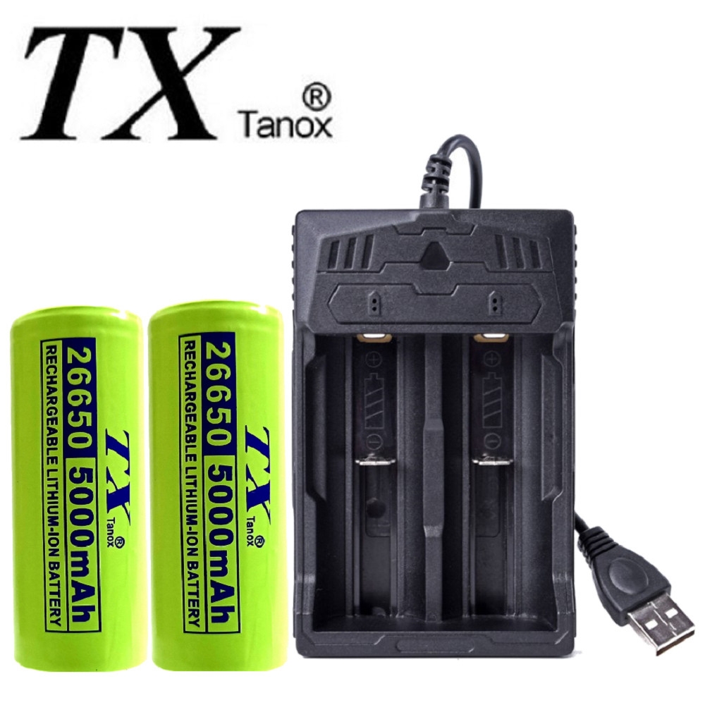 TX特林5000mAh26650鋰充電池3.7V2入附USB雙槽充電器(26650-2+USB