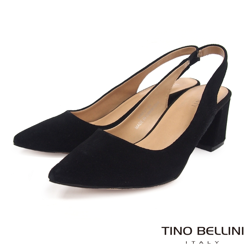 Tino Bellini 秋意絨感牛麂皮後拉帶高跟鞋 _黑