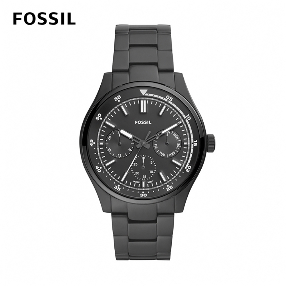 FOSSIL BELMAR 多功能三眼黑色不鏽鋼男錶 44mm FS5576