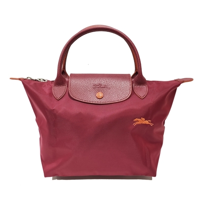 【LONGCHAMP】L1621619209 經典LE PLIAGE CLUB 短把摺疊手提刺繡水餃包 S號(棗紅色)