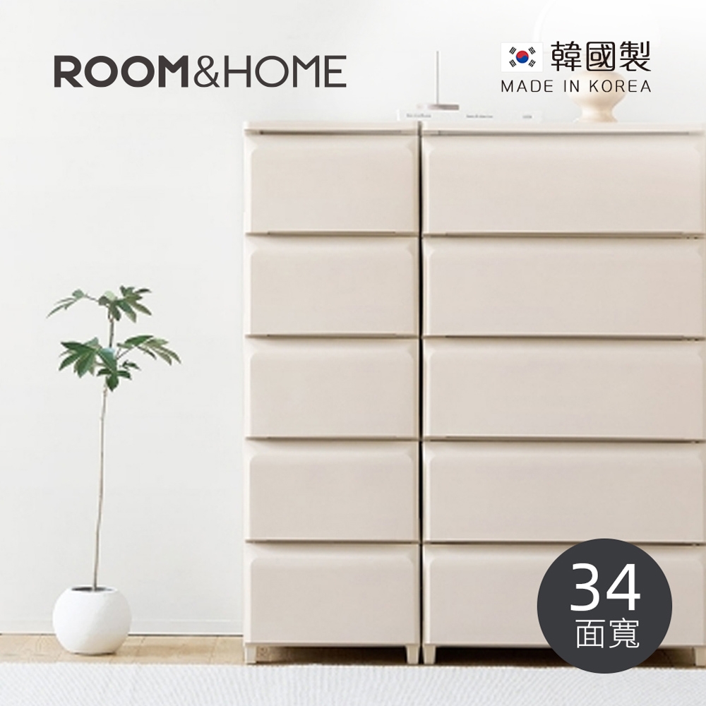 韓國ROOM&HOME 韓國製34面寬五層抽屜收納櫃(木質天板)-DIY-多色可選