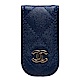 CHANEL 經典金色雙C LOGO粒紋小牛皮磁釦鈔票夾(海軍藍) product thumbnail 1