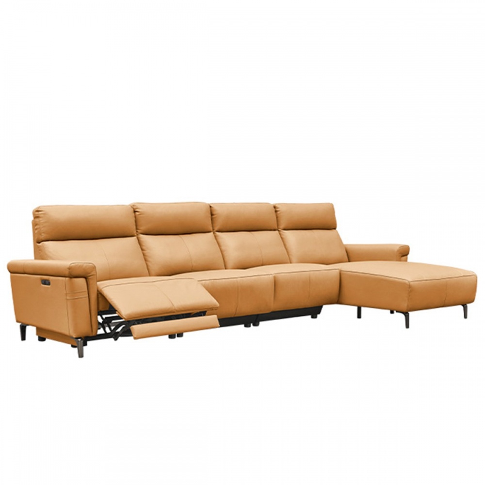 芝華仕頭等艙 頭層牛皮 右L型電動沙發組附USB 50762 橘子黃 (C014349452)