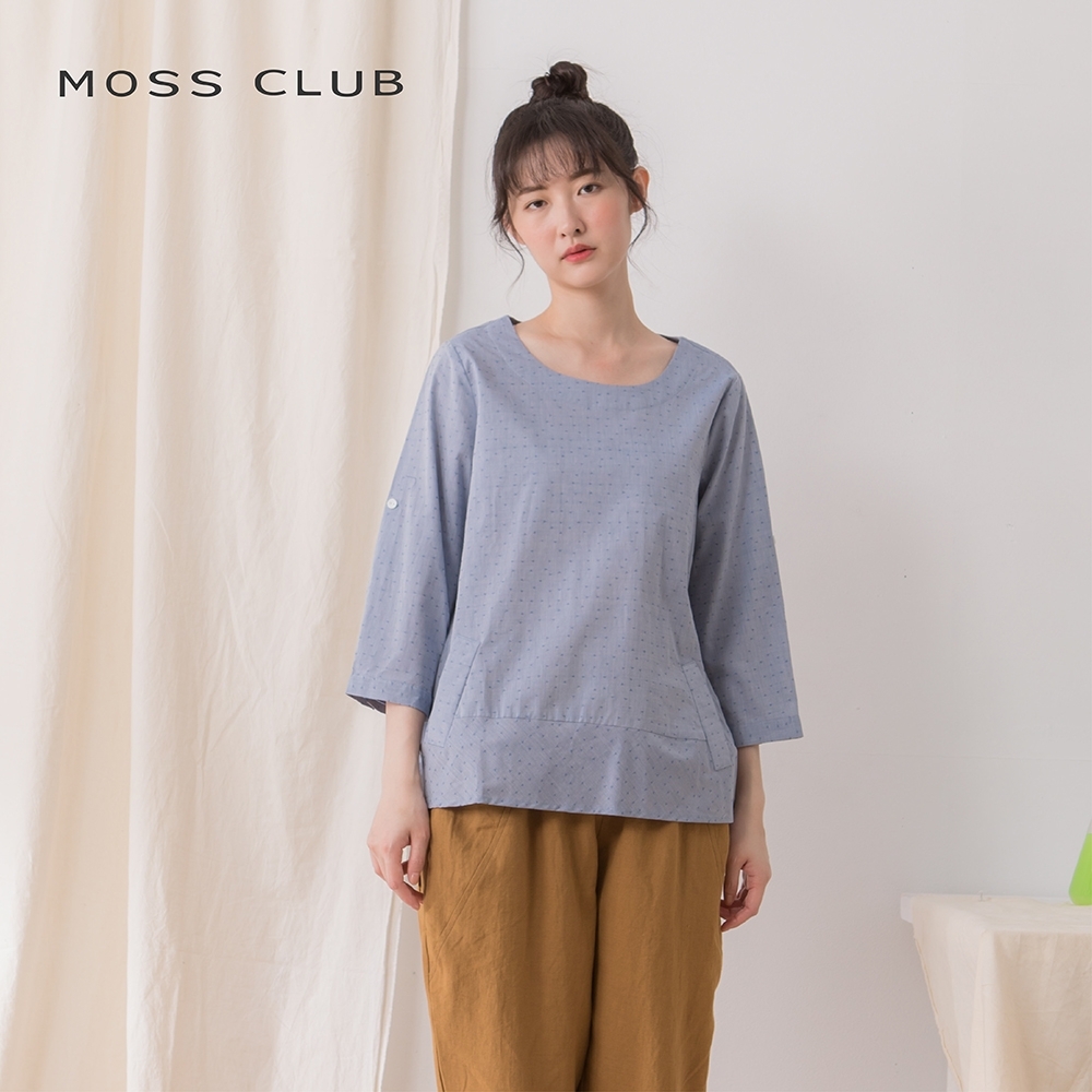 【MOSS CLUB】MIT製 點點圓領七分袖-襯衫(二色)