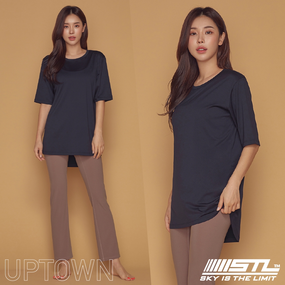 STL yoga 韓國瑜珈服 UPTOWN Round Long Tee 運動機能 前短後短袖長版上衣 墨水藍InkBlue